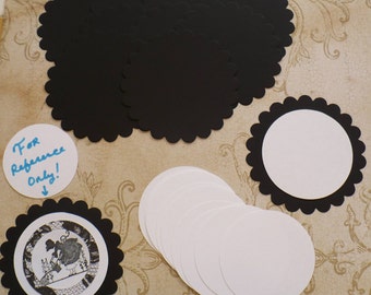 Black Cardstock Paper Scallop Circle Shapes made from Sizzix die cuts plain white circles Great for DIY Banners Labels Tags Crafts Party