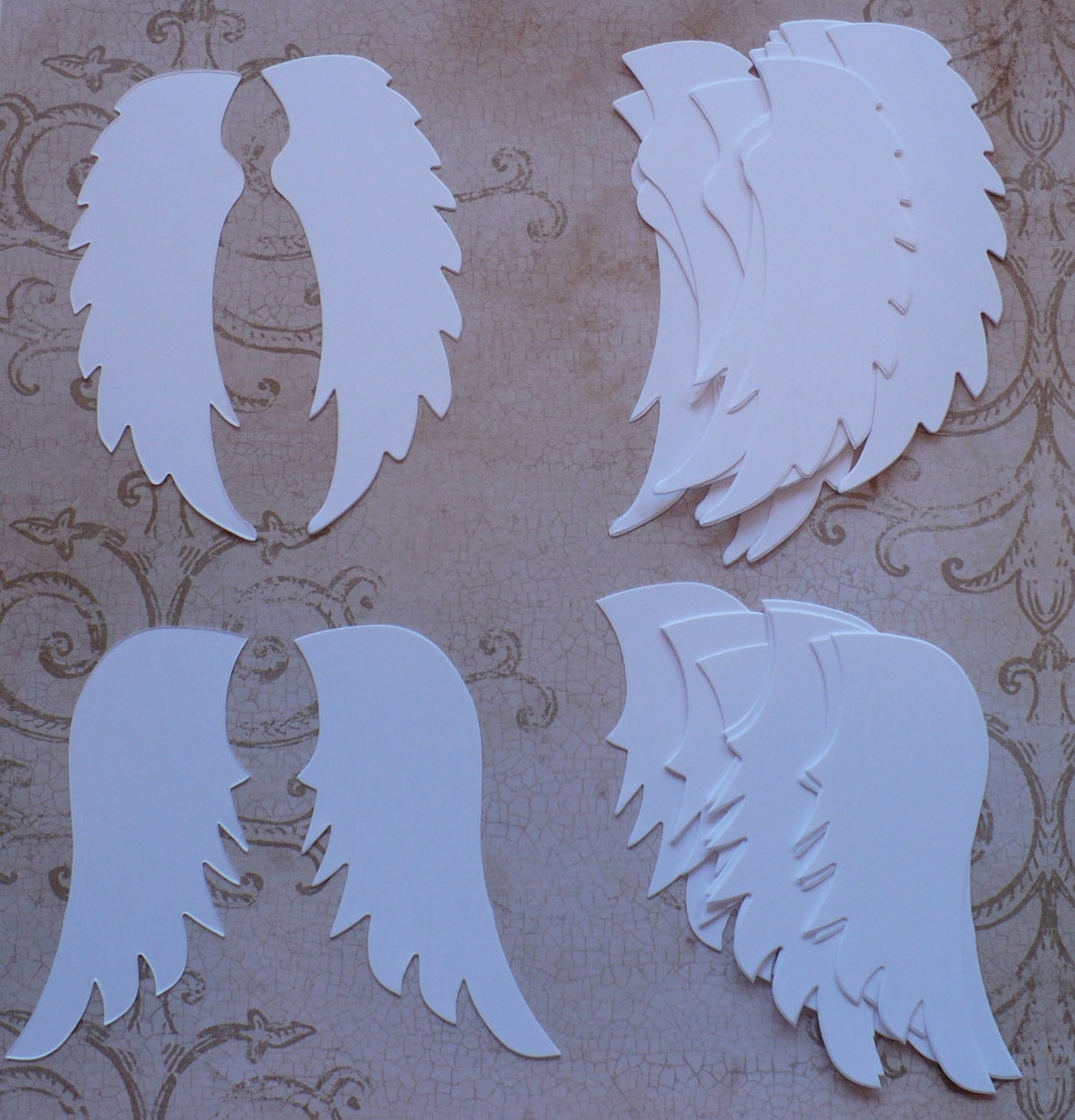 Paper Angel Wings - Embossed White Die Cut Dresden Paper Wings, 4 Pcs.