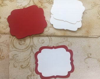 2 size Die cut Shapes for Layering Red White colors Cardstock for Wedding Place card Label Bracket Stamping Diy Card Making Tags