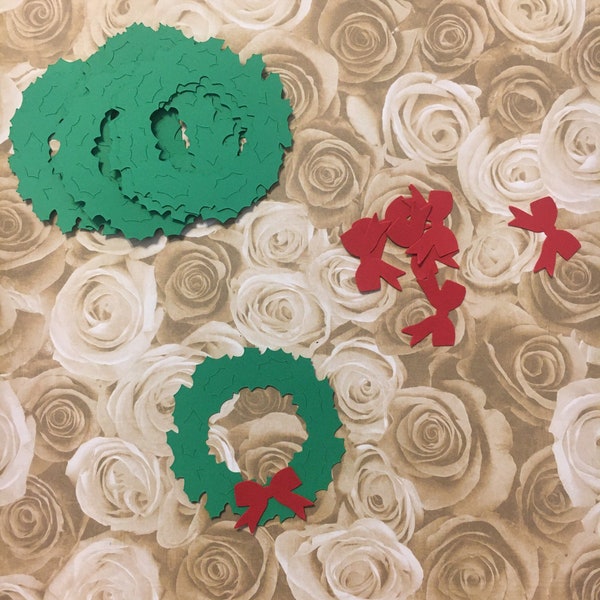 Wreath Die Cut Shape pieces in Green Cardstock with Red Bow Punchies for DiY Card Decorating Christmas Embellishments