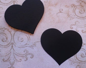 12 Full Heart Shape Die Cuts Made from Black Cardstock for Rustic Weddings Advice Cards Tags Well Wishes Use like Chalkboard labels