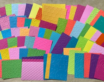 Premade Lot of BRIGHT Colors Embossed Rectangle Die Cut Shapes made from Cardstock for crafts Card making Art Projects Journaling