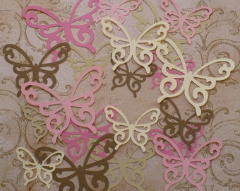 Butterfly Shapes Scroll Butterflies Die Cuts Pink Cream colors cardstock paper 20 pc for Wall Hang Photo Shoot Prop DIY Decorations