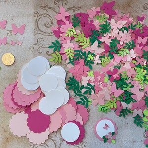Pink  Small Flower Butterfly Leaves Cardstock Paper Shapes Die Cuts Ready to Ship Asst Sizes for DiY Crafts Projects Art Party Decor