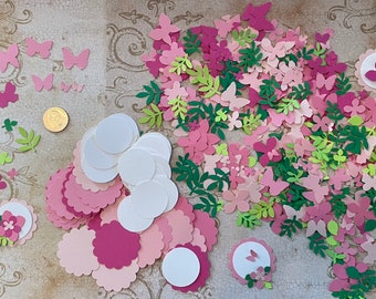 Pink  Small Flower Butterfly Leaves Cardstock Paper Shapes Die Cuts Ready to Ship Asst Sizes for DiY Crafts Projects Art Party Decor