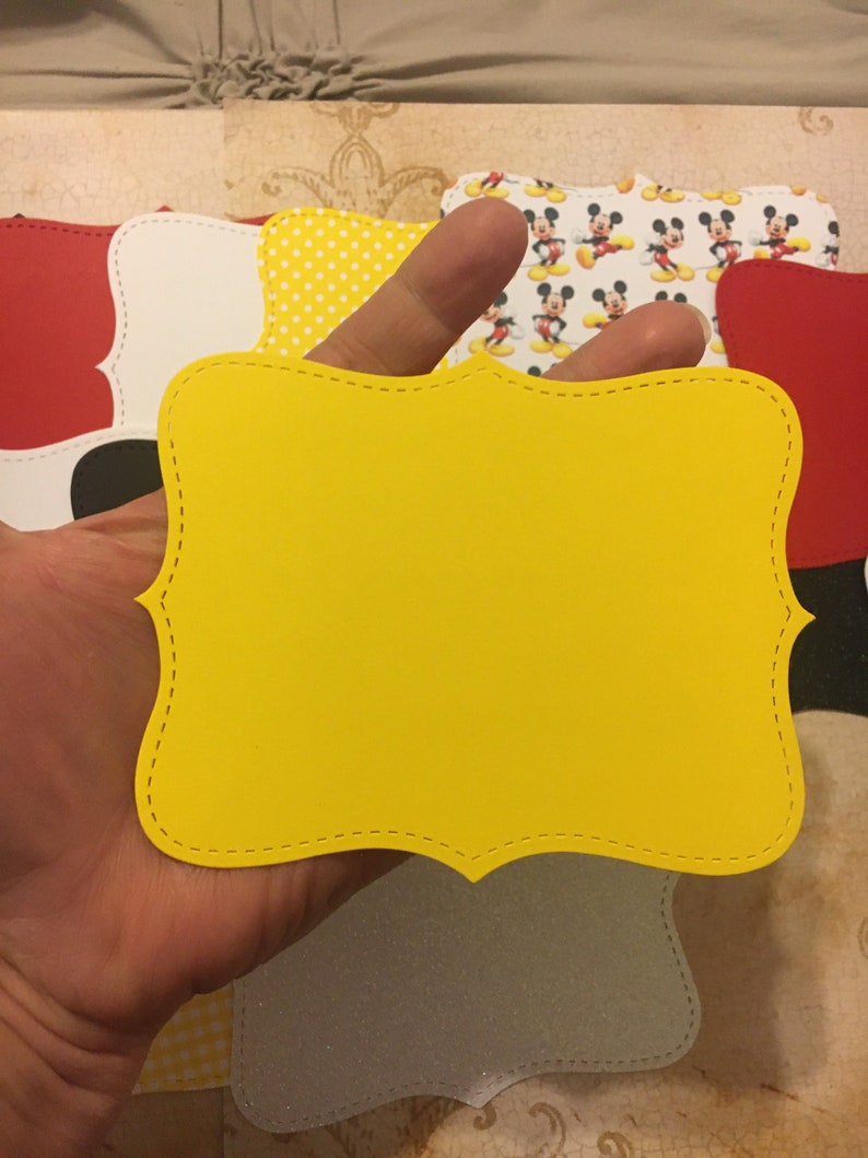 Asst Cardstock Red Yellow Black White Mickey Print Colors Premade set Top Note Die Cut Diy Label Card Shapes from Stampin Up Die