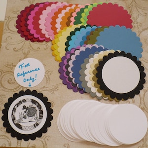 50 pc  Scallop Circle Cut pieces made from a die from Rainbow color cardstock paper plain white circles for diy crafts tags banners decor
