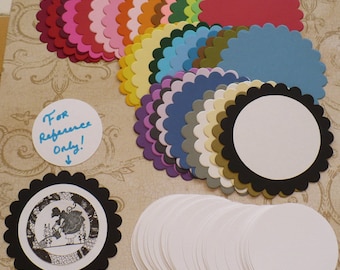 50 pc  Scallop Circle Cut pieces made from a die from Rainbow color cardstock paper plain white circles for diy crafts tags banners decor