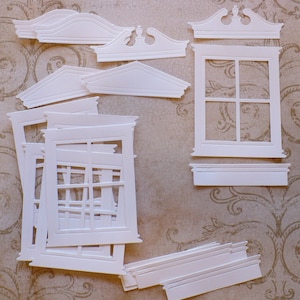 6 White 4 Pane Window Frame plus Pediment Toppers and Boxes from Cardstock Paper for Card making Diy Crafts