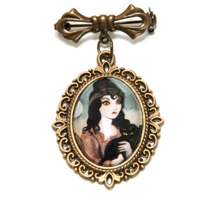 Haunted Mansion Black Cat Portrait Gallery Brooch Witch Antique Bronze Pin