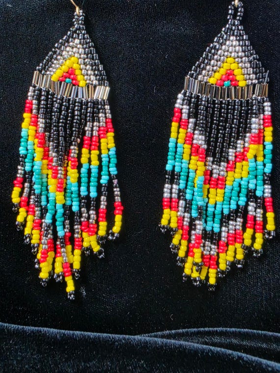 Handmade seed beaded multi color earrings