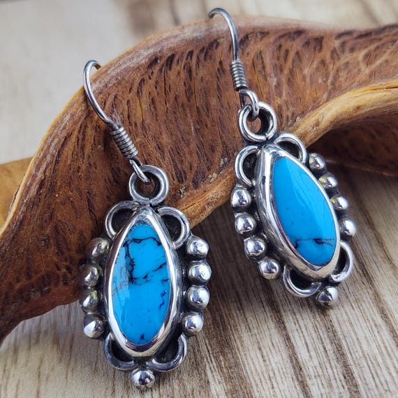 Vintage Taxco turquoise handmade earrings Sterling Silver