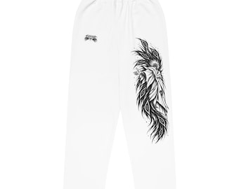 Wide Leg Graphic Sweatpants, Baggy Y2K Streetwear Pants, Ethereal Spirit Dark Fantasy Leg Print | EvoCore White Ascension White Unisex
