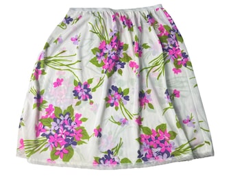 Vintage dames maat 7 Jiffy's by Fonda witte paarse bloemen nylon slip rok
