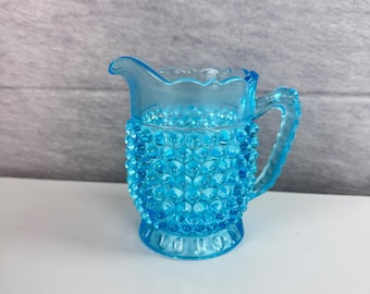 Fenton Small Hobnail Creamer Pitcher Blue Opalescent Glass MCM Vintage