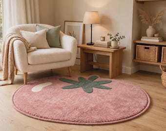 Tomato Rug, Pink Fruit Area Rug, Cute Kitchen Mat, Whimsical Nursery Decor, Unique Handmade Home Accent
