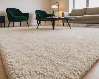 Ivory Cream Area Rug, Soft Neutral Minimalist Carpet, Modern Shag Rug for Living Room Bedroom Decor
