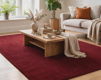 Burgundy Area Rug, Hand Tufted Wool Rug, Wine Red Modern Living Room Bedroom Carpet