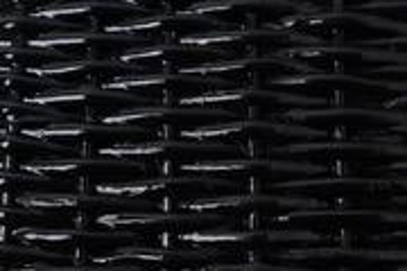 May include: Close-up of a glossy, black woven material. The texture is created by interwoven strands, forming a repeating pattern. The surface reflects light, highlighting the intricate weave and creating a sense of depth.