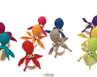 Anillo para servilletas de pulpo tejido a mano / Decoración de mesa estilo casa de playa, mesa de estilo náutico