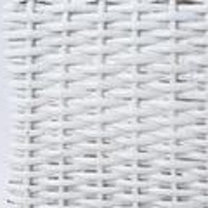 May include: Close-up of a white woven wicker texture. The weave pattern is tightly knit, creating a solid, opaque surface. The white color is bright and consistent, suggesting a clean, modern aesthetic. The texture is likely from a piece of furniture or a decorative item.