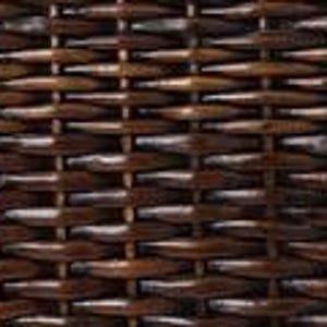 May include: Close-up of a rectangular, woven basket with a dark brown finish. The basket's weave pattern is tightly interlaced, creating a textured surface. The basket is likely made of natural materials, and the dark brown color gives it a rustic appearance.