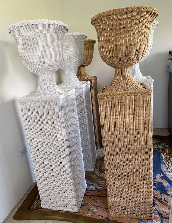 Wicker Pedestal & Urn - 43in Square Plant Pedestals - Handmade pedestal planter and Vase