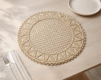 Conjunto de 4 jogos americanos redondos, jogo americano de rattan de 35 cm, jogos americanos trançados em palha de iraca, decoração moderna e eclética estilo boho/rústico, feito à mão na Colômbia.