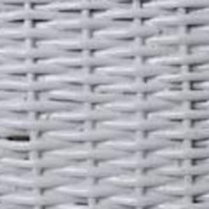 May include: Close-up of a white woven wicker pattern. The texture shows a tight, repeating grid of interwoven strands, creating a solid, durable surface. The color is a bright, clean white, suggesting a fresh, modern aesthetic. The weave is consistent and even throughout the image.
