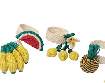 Servilleteros artesanales con diseño de frutas tropicales [Juego de 4] - Vajilla ecológica