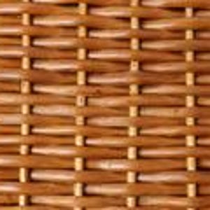May include: Close-up of a woven wicker pattern in shades of brown. The texture shows a repeating pattern of horizontal and vertical interwoven strips, creating a natural, rustic appearance. The weave is tight and even, with variations in color.