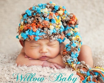 Baby Boy Hat - Baby Hat - Baby Stocking Hat - Texuted Pom Pom Hat in Turqoise, Cafe, Orange and Yellow LOOK MORE COLORS