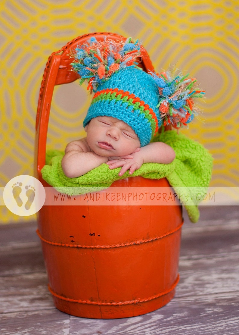 Baby Boy Hat Baby Hat Turquoise Orange and lime with Big Etsy
