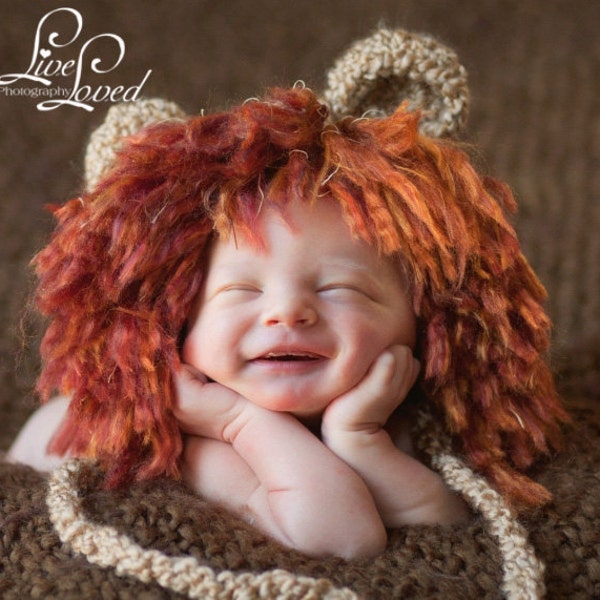 Baby Boy Hat -  Fun Baby Lion Hat with Wild Mane, Earflaps & Ties
