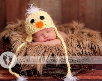 Very Soft  Baby Duck Hat - Easter Duckie Hat with Earflaps and Ties - Fun Details