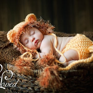 READY  Baby Halloween Custome  - Baby Boy Hat - Baby Hat - Baby Lion Hat & Diaper Cover Earflaps, Ties and  Fun Textured Mane