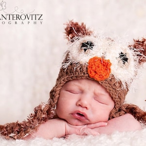 BEREIT Baby-Hut - Baby-Eulen-Hut - Jungen-Hut - Baby-Mädchen-Hut mit Fuzzy Augen, Ohrenklappen & Bindebändern - Tolle Textur und Details