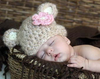 Baby Hat READY Baby Boy Hat  - Baby Bear Hat  Made with Soft Mohair Blend Yarn