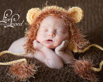 READY Baby Boy Hat - Baby Halloween Hat - Baby  Lion Hat with Earflaps & Ties and a Fun Textured Mane