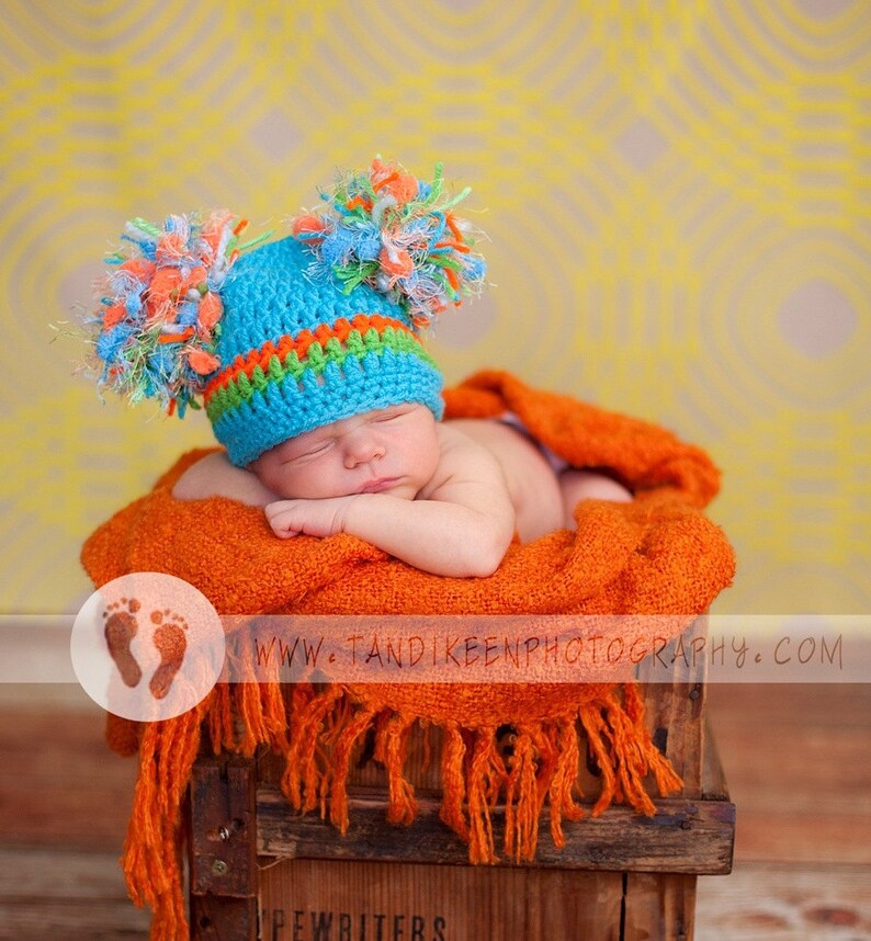 Baby Boy Hat Baby Hat Turquoise Orange and lime with Big Etsy