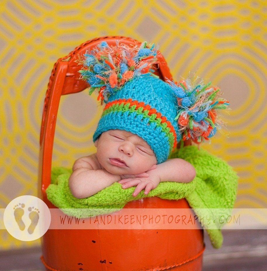 Baby Boy Hat Baby Hat Turquoise Orange and Lime With Big Etsy
