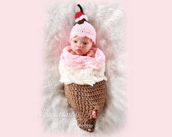 Baby Hat  -  Sweet Baby Girl Hat and Baby Cocoon - Newborn Baby Ice Cream Cone Cocoon  Sundae Baby Hat