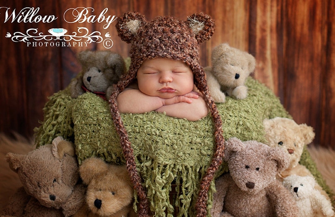 Beige & Brown Baby Cap with Bear Patch – 