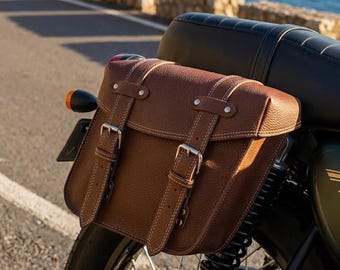 Slanted Synthetic Leather Motorcycle Sidebag Universal Frame Pannier 10 Inch