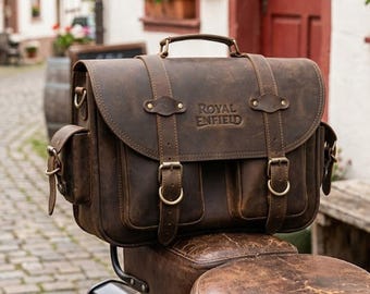 Handmade Crazy Horse Leather Motorcycle Saddlebag Vintage Side Pannier