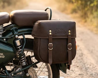Handcrafted Brush-off Genuine Leather Motorcycle Side Bag Vintage Pannier 14 Inch
