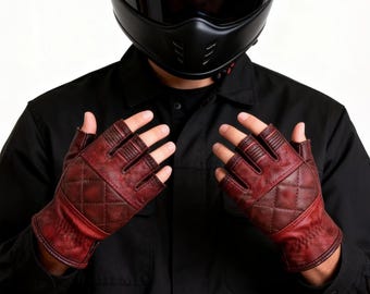 Rusty Maroon Lambskin Half Finger Motorcycle Gloves with YKK Zipper and Air Circulation