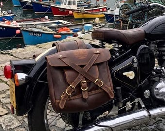 Crazy Horse Genuine Leather Motorcycle Saddlebag Universal Side Pannier 14 Inch