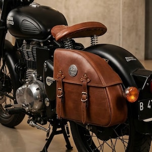 Handcrafted Genuine Leather Motorcycle Side Bag Vintage Saddlebag for Classic Bikes 12 Inch