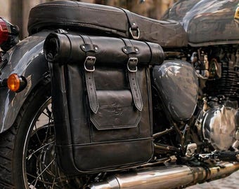 Rolltop Genuine Leather Motorcycle Side Bag Pannier for Classic Cruiser Bikes 14 Inch